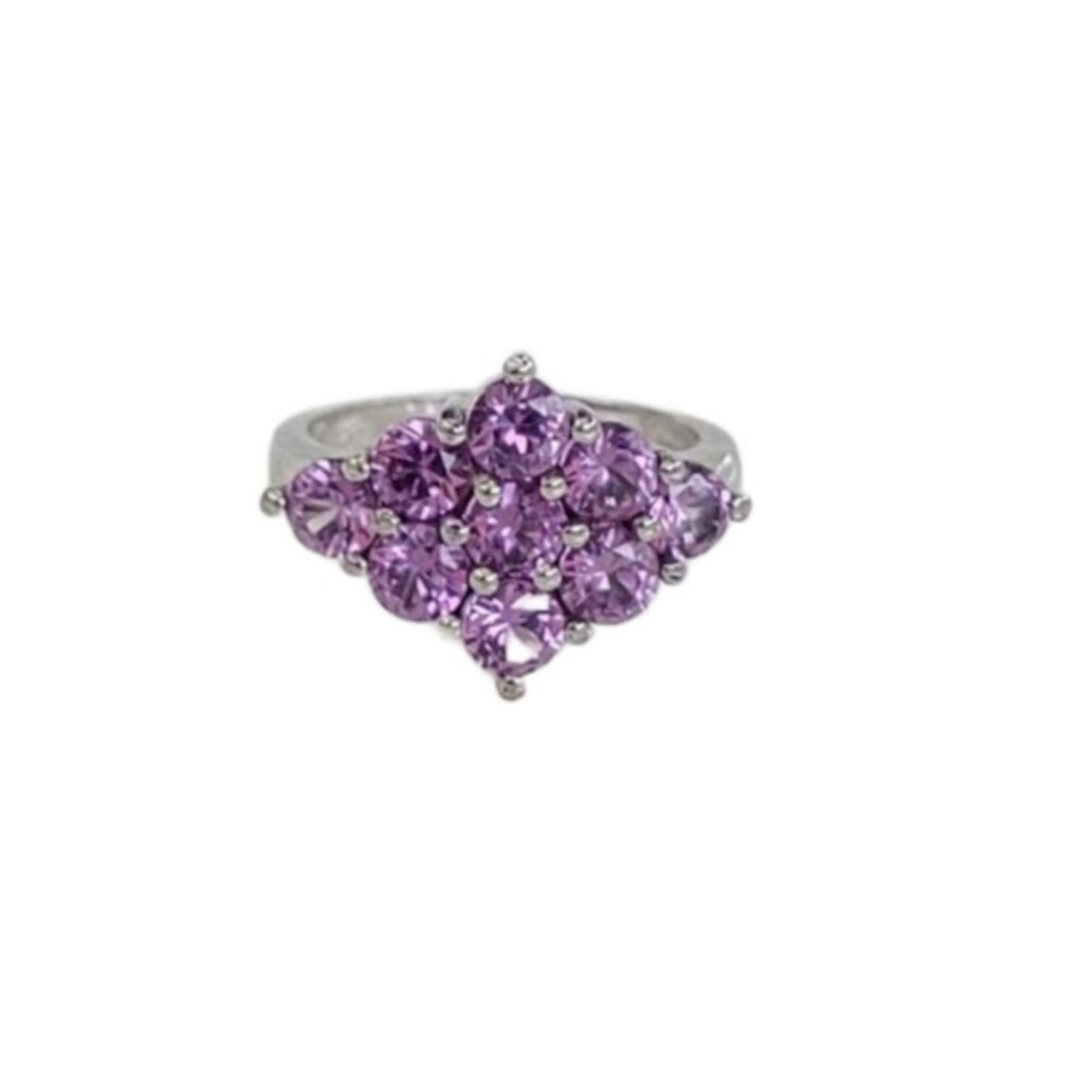 Vintage Karis Jewellers Sterling Silver Purple Amethyst Cluster Cocktail Ring
